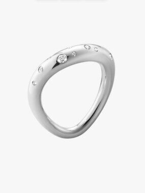 $775 *GEORG JENSEN* OFFSPRING MODERN STERLINE SILVER RING w/ DIAMONDS sz 56-57